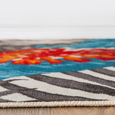 Multi-Color Tropical Floral Leaves Non-Slip Runner Rug, 2' x 7'