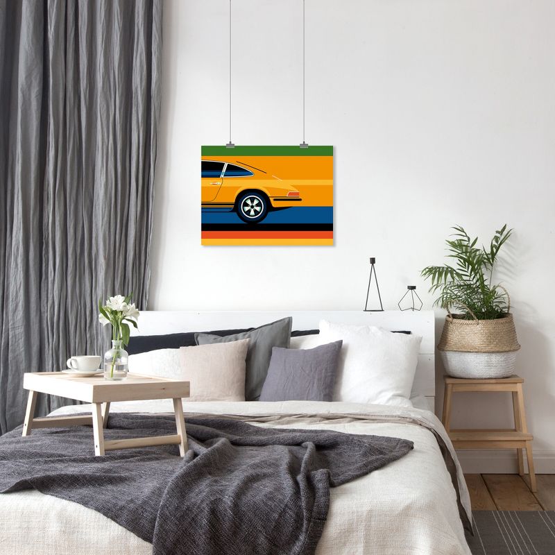 Americanflat Mid Century Modern Wall Art Room Decor - Orange Retro Sports Car Back by Bo Lundberg, 5 of 7