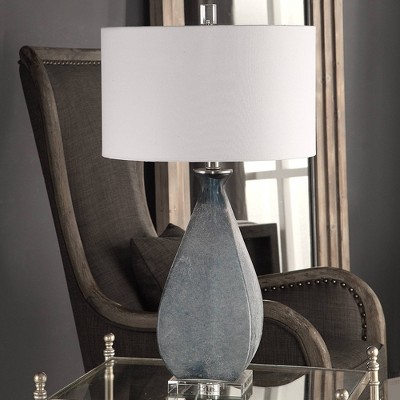 Deep Ocean Blue Acid-Etched 3-Way Switch Table Lamp