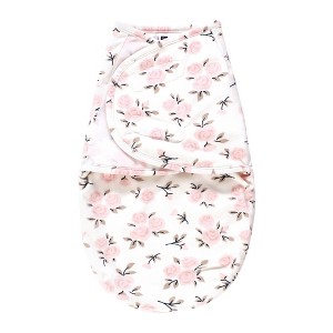 Hudson Baby Infant Girl Plush Faux Fur Swaddle Wrap, Neutral Pink Floral, 0-3 Months - 1 of 2