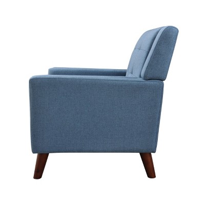 Blue Tufted Upholstered Club Chair with Walnut Birch Wood Legs
