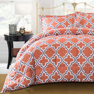 Coral Geometric Down Alternative Full Comforter Set