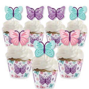 Big Dot of Happiness Beautiful Butterfly - Cupcake Decoration - Floral Baby Shower or Birthday Party Cupcake Wrappers and Treat Picks Kit - Set of 24 - 1 of 4