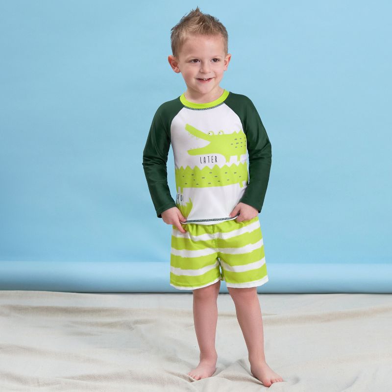 Gerber Baby & Toddler Boys' Two-Piece Swim Trunks and Long Sleeve Rash Guard Set, 6 of 11
