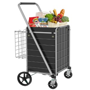 KWPZQEB Large Shopping Cart with Brake, Portable Grocery Cart w/ Rolling Swivel Wheels&Double Basket, Foldable Utility Shopping Carts for Shop - 1 of 4