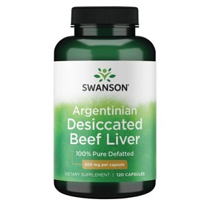 Swanson Dietary Supplements Argentinian Desiccated Beef Liver - 100% Pure Defatted 500 mg 120 Caps. - 1 of 3