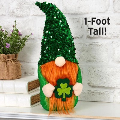 The Lakeside Collection St Patrick's Gnome Plush Shelf Sitter with Sequin Hat