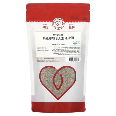 Pure Indian Foods Organic Malabar Black Pepper, 8 oz (226 g)