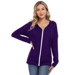 Women's Zip Up Hoodie Casual Sweatshirt Hoodies Long Sleeve Thermal Sport Jackets with Pockets - 1 of 4