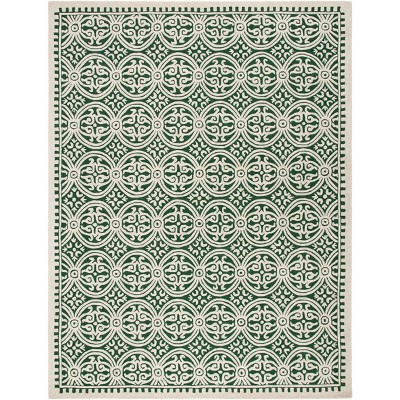 Ivory and Green Hand-Tufted Wool 8' x 10' Area Rug