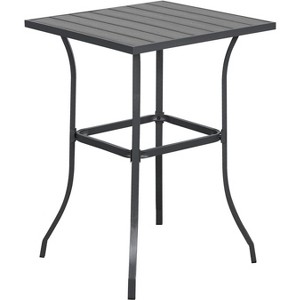 SUGOLD Outdoor Bar Table. Patio Bar Height Bistro Table with Wood Grain Table Top and Iron Frame, for Poolside, Balcony, Back, Yard, Cafes - 1 of 1