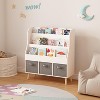 KWPZQEB 3 Tiers of Open-Front Bookshelf, Wooden Book Display Organizer with 3 Fabric Storage Drawers, Montessori Bookshelf for Playroom, Nursery,White - 3 of 4