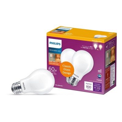 Philips Premium A19 60W E26 2700-2200K LED Light Bub Warm Glow T20