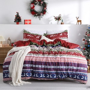 Christmas Duvet Cover King Size - Boho Christmas Holiday Reindeer Printed Duvet Cover Set, Soft and Breathable Christmas Decorations Bedding Set - 1 of 4