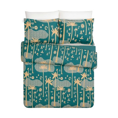Teal and Gold Cotton Queen Bohemian Duvet Cover Set