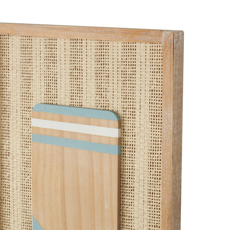 Olivia &#38; May Set of 2 Wood Paddle Wall Decors with Blue and White Striped and Woven Paper Backing Cream, 4 of 8