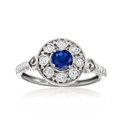 Ross-Simons 0.40 Carat Sapphire and .15 ct. t.w. Diamond Ring in 14kt White Gold