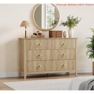Entryway Fluted 6 Drawers Dresser for Bedroom, 47.2" Wide Modern Chest of Drawers w/ Metal Handle, Wooden Dresser Organizer - 1 of 4