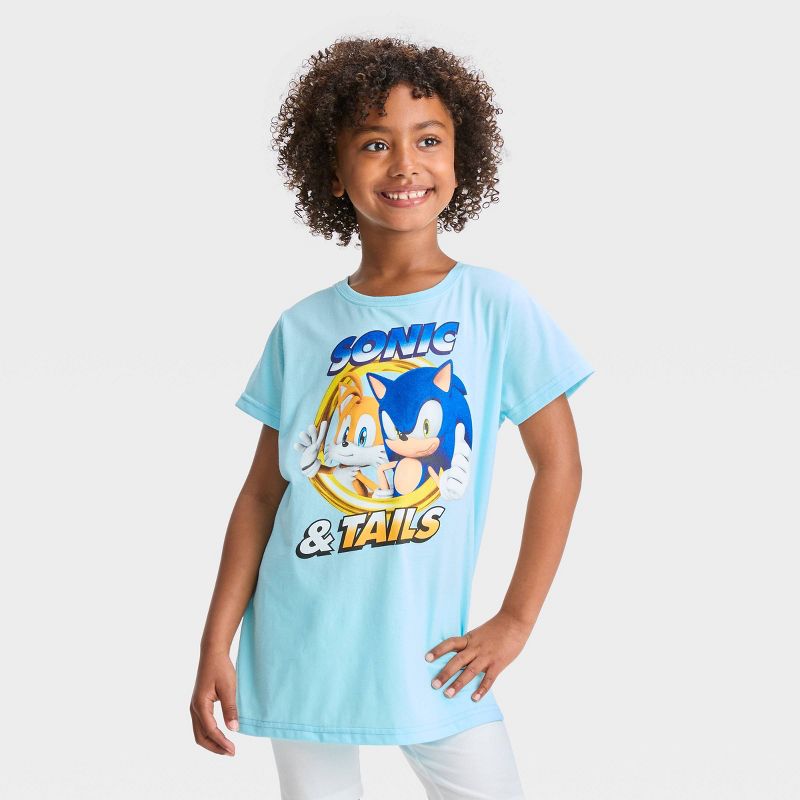 Girls&#39; Sonic the Hedgehog Short Sleeve Graphic T-Shirt - Light Aqua Blue, 1 of 4
