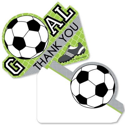 Big Dot of Happiness Goaaal - Soccer - Shaped Thank You Cards - Baby Shower or Birthday Party Thank You Note Cards with Envelopes - Set of 12