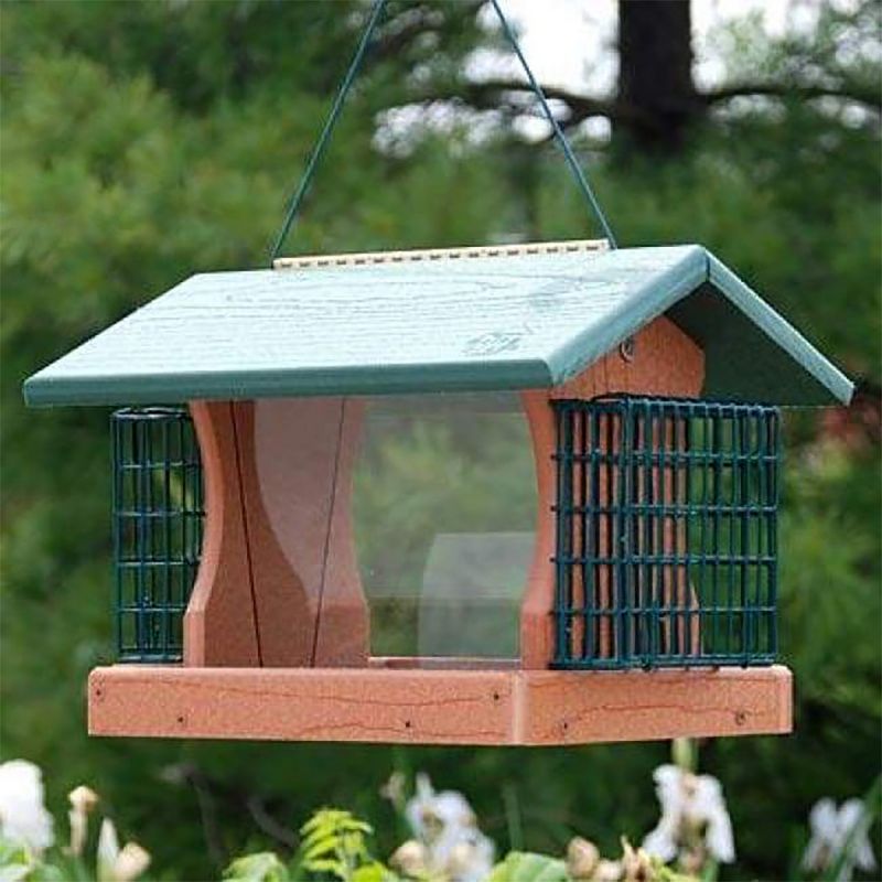 Woodlink 24421 Going Green 5.50 Pound Seed Capacity Hanging Bird Feeder Made of Recycled Plastic with 2 Suet Feeder Cages and Lifting Lid, Green, 4 of 5