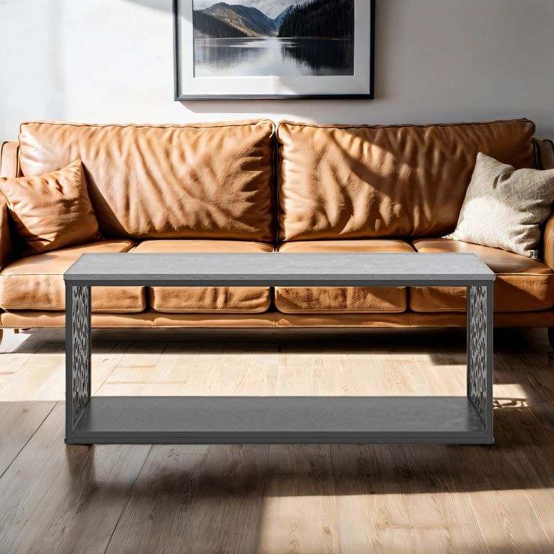 Candence 39.4 in.  Concrete Cool Gray Rectangular Wood Top Coffee Table, 1 of 12