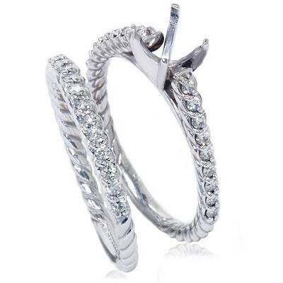 Pompeii3 1/2ct VS Diamond Braided Engagement Ring Mount Set 14K White Gold - Size 6.75