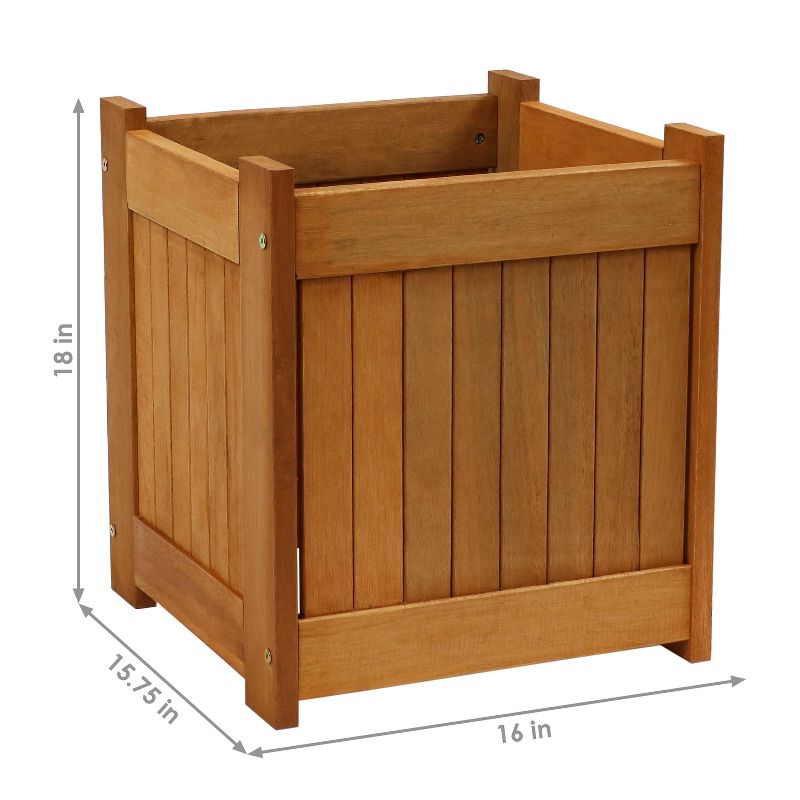 Sunnydaze Outside Meranti Wood Outdoor Planter Box with Teak Oil Finish for Garden, Porch and Patio  - 16" Square, 4 of 12