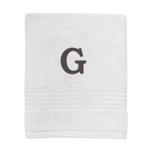 Avanti White with Grey Block Monogram Hand Towel  G - 1 of 3