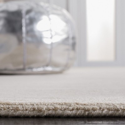 Elegant Beige Hand-Knotted Wool & Viscose 4' x 6' Area Rug