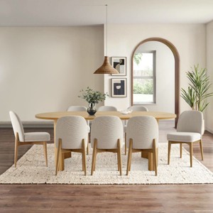 9-Piece Dining Set for 8, 79'' Oval Dining Table Set with 8 Upholstered Linen Fabric Dining Chairs with Soild Wood Legs, Dining Room - Maison Boucle - 1 of 4