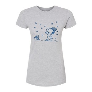 Women's - Peanuts - Snow Snoopy And Woodstock Fitted Graphic T-Shirt - 1 of 4