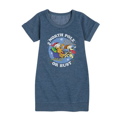 - Garfield - North Pole Or Bust Graphic Short Sleeve Fleece Dress