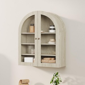 Arched Bathroom Wall Cabinet, Wall Mounted Display Cabinet with Glass Doors & Adjustable Shelves, Medicine Cabinet for Living Room Kitchen - 1 of 4