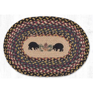 Earth Rugs Black Bears Oval Braided Jute Placemat – 13"x19" Hand-Stenciled Rustic Cabin Table Accent - 1 of 3
