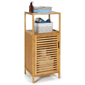 Costway Bamboo Bathroom Storage Floor Cabinet w/Door and Shelf Corner Cabinet - 1 of 4