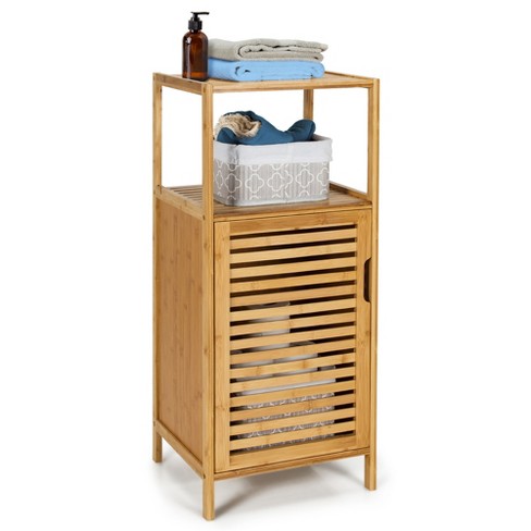 HOMCOM Bathroom Storage Cabinet, Bamboo Floor Cabinet Organizer