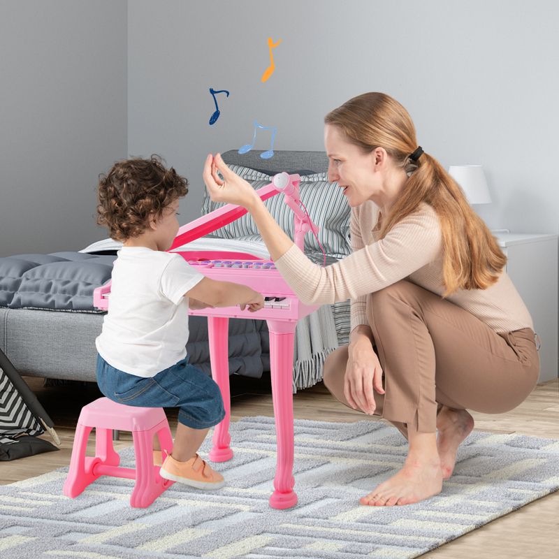 Costway 37 Keys Kids Piano Keyboard Toy Toddler Musical Instrument w/ Stool & Microphone Pink\Black, 5 of 10