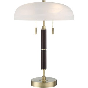 Possini Euro Design Wyndham 23" High Mid Century Modern Desk Lamp Dual USB Ports Black Metal Single Glass Dome Shade Home Office Living Room Charging - 1 of 4
