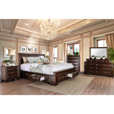 Vynxaria Brown Cherry Nightstand ¨C Transitional Elegance with Modern Features