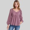 Anna-Kaci Women's Swiss Dot Long Sleeve Blouse with Ruched Front and Peplum Hem - 2 of 4