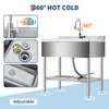 Stainless Steel Utility Sink with Faucet, Single Bowl Kitchen Sink with Adjustable Legs, Storage Shelf,S-Hooks & Hot Cold Water Pipes,Laundry,Garage - 3 of 4