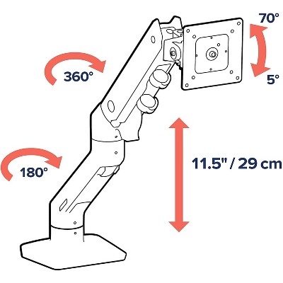 Polished Aluminum Full-Motion Desk Monitor Mount with Riser