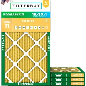 Filterbuy 16x30x1 Air Filter (4-Pack), Pleated MERV 11 Allergen Defense Replacement HVAC AC Furnace Filters (Actual Size: 15.75 x 29.75 x 0.75) - 1 of 4
