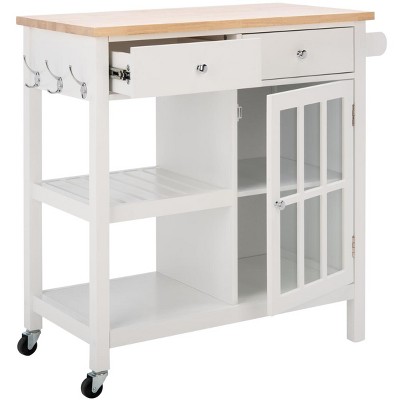 White and Natural Wood Kitchen Cart with Storage