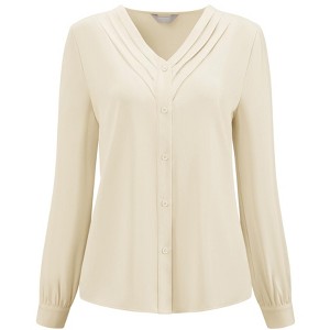 INSPIRE CHIC Women's Button Down Pleated V Neck Long Sleeve Business Casual Shirt - 1 of 4
