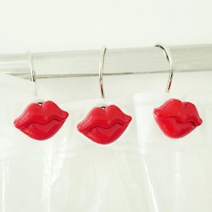 Home Mart Goods 12 Piece Set - Red Lips Shower Curtain Hooks Rings Rustproof - 1 of 3