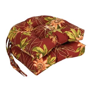 Blazing Needles, 16-inch Spun Polyester Patterned Outdoor U-shaped Tufted Chair Cushions (Set of 2) - 1 of 2