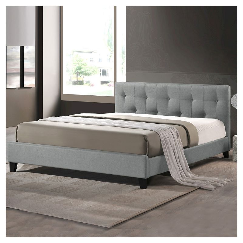 Queen Annette Linen Modern Bed with Upholstered Headboard Gray - Baxton Studio, 3 of 4