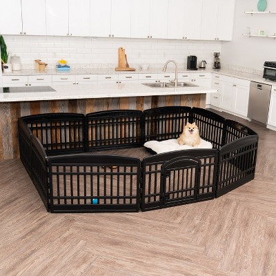 Black 24"H 10-Panel Plastic Pet Playpen with Door